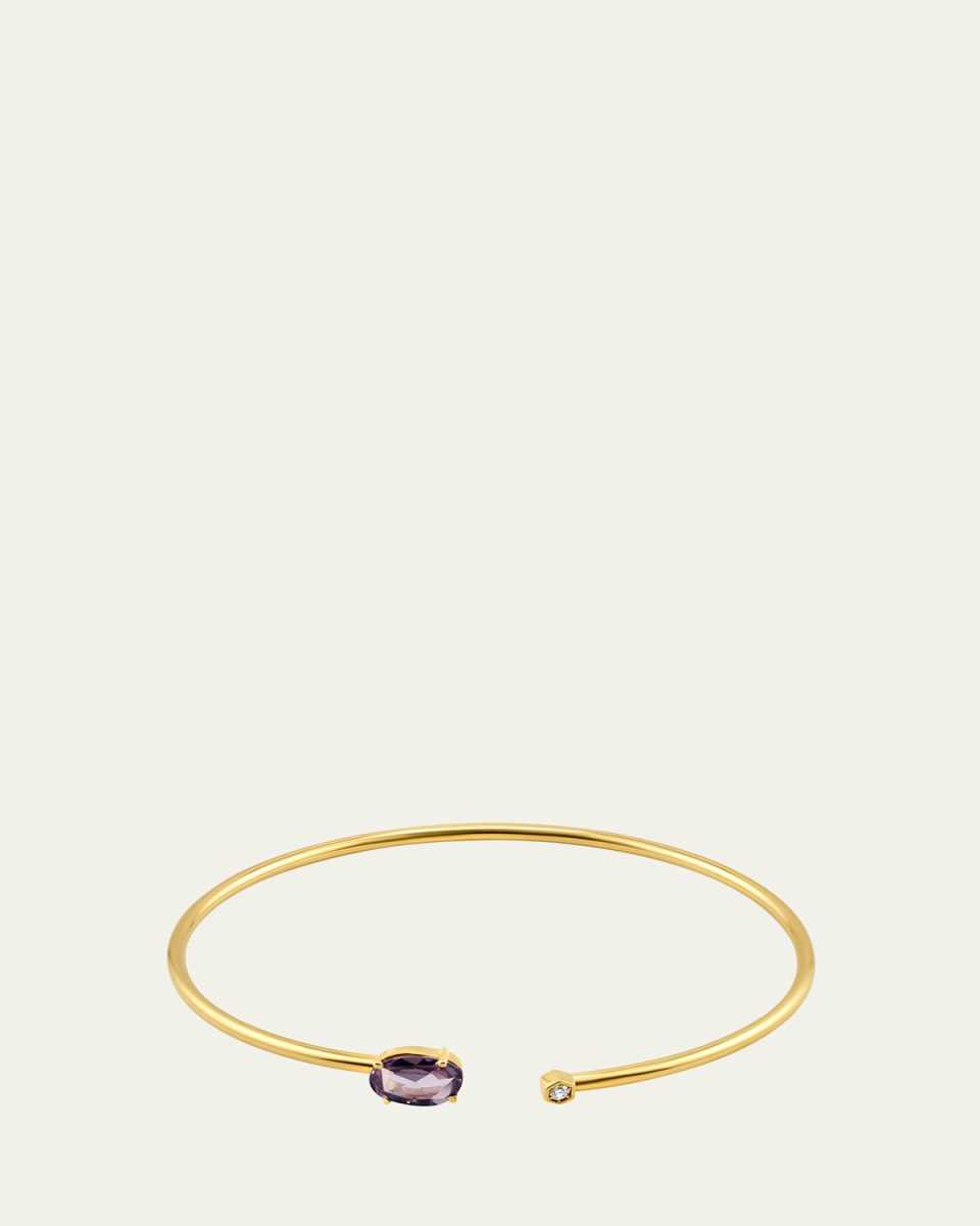 14K Yellow Gold Diamond and Purple Sapphire Bendable Cuff Bracelet